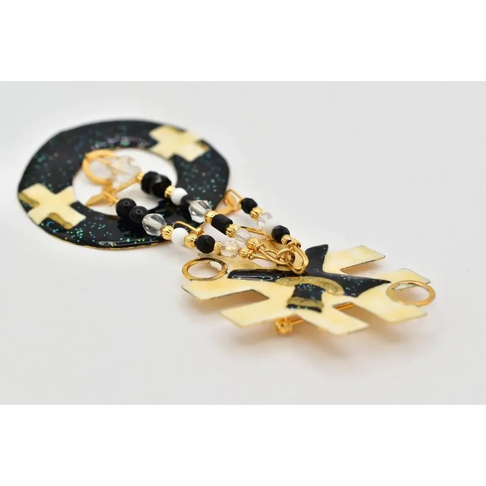 Lunch at The Ritz Vintage Tic Tac Toe Brooch XO Dangle Rare Signed 1980s BinBK